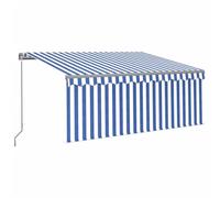 Luifel handmatig uittrekbaar met rolgordijn 3,5x2,5 m blauw wit3069396