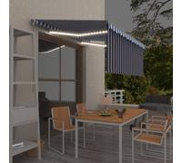 vidaXL Auvent Rétractable Manuel avec Store LED Banne Pliable Jardin Balcon Terrasse Extérieur Protection Contre Rayons UV 3,5x2,5m Bleu et Blanc