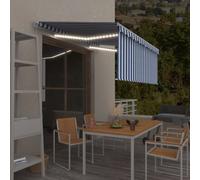 Vidaxl Auvent Rétractable Manuel Avec Store Led 3,5x2,5m Bleu Et Blanc Blanc