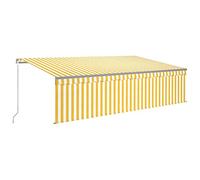 vidaXL Auvent Rétractable Manuel avec Store LED Banne Pliable Jardin Balcon Terrasse Extérieur Protection Contre Rayons UV 5x3 m Jaune et Blanc