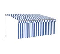 Auvent Rétractable Manuel avec Store LED Banne Pliable Jardin Balcon Terrasse Extérieur Protection contre Rayons UV 3,5x2,5m Bleu et Blanc