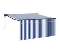 Vidaxl Auvent Rétractable Rayé Bleu Et Blanc 350 X 250 Cm Tissu