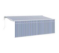 vidaXL Auvent Rétractable Rayé Bleu et Blanc 400 x 200 cm Tissu, Auvent rectangulaire Moderne, rétractable, résistant aux UV, Finition imperméable, Ombre extérieure, Couverture Patio