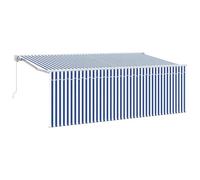 vidaXL Auvent Rétractable Rayé Bleu et Blanc 400 x 200 cm Tissu, Auvent rétractable Moderne, en matière UV, Finition étanche pour Votre extérieur.