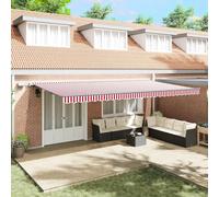 vidaXL Store Rétractable Manuel avec LED Rayures Rouge Et Blanc 600X300 cm Parfait pour Espaces Extérieurs Balcons Ombre Tissu Polyester Ajustable Imperméable Résistant Aux UV