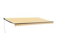 vidaXL Auvent Rétractable, Store avec Supports Muraux, Marquise Soleil de Balcon, Banne de Jardin Terrasse Patio, Jaune et Blanc 5x3 m Tissu et Aluminium