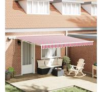 vidaXL Auvent Manuel Rétactable avec LED, Rayures Rouges et Blanches, 400 x 300 cm, Résistant aux UV, Imperméable, Idéal pour Ombre Extérieure, Balcon, Patio ou Jardin