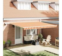 vidaXL Auvent Rétractable avec Jaune et Orange 450 ×300 cm Tissu, Housse de Balcon, matériaux Anti-UV, Store rétractable, Ombre extérieure, abri d'été résistant aux intempéries