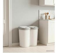 vidaXL Bac à déchets Blanc 49,5 x 30 x 46,5 cm PP, Pouf à ordures moderne, mini corbeille pratique pour la cuisine, le salon, solution de gestion efficace