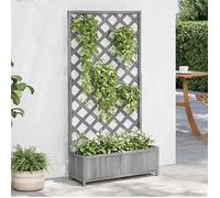 vidaXL Bac à fleurs surélevé avec treillis 90×35×180 cm, sapin massif gris – Intérieur/Extérieur