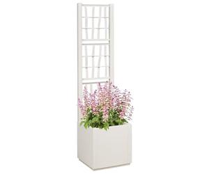 vidaXL Bac à Fleurs avec Treillis Blanc 36 x 36 x 140 cm PP, Jardins et Terrasses, Jardinières Modernes, Matériaux résistants aux UV, Bac étanche, Treillis pour vignes