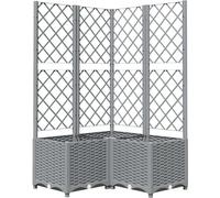 vidaXL Jardinière avec Treillis, Lit Surélevé, Bac à Fleurs, Pot de Plantes, Boîte à Fleurs Jardin Patio Terrasse, Gris Clair 80x80x136 cm PP