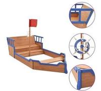 vidaXL Bac à Sable Bateau Pirate Equipement de Jeu Aire de Jeu Enfants Garçons Filles Jardin Extérieur 190x94,5x101 cm Bois 92171 Bleu G