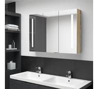 Cabinet De Miroir De Salle De Bain Led Bandes Led Doubles 3 Étagères Rangement 89x14x62 Cm Marron