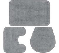 vidaXL Tapis de salle de bain – Lot de 3 – Tissu gris – Antidérapant – Lavable – Contemporain
