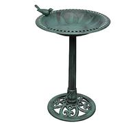 Bain d'oiseau sur pied vert avec oiseau décoratif