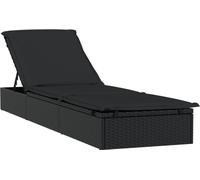 vidaXL Bain de soleil 1 pièce avec support Noir 201x55x62 cm Poly rotin