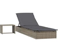 vidaXL Bain de soleil 1 pièce avec table Gris Poly Rattan
