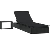 vidaXL Bain de soleil 1 pièce avec table noir Poly rotin