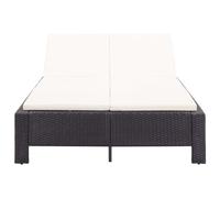 vidaXL Bain de soleil 2 personnes avec support Noir Poly Rattan
