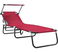 vidaXL Bain de soleil pliable avec coussin rouge 56 x 190 x 81cm Tissu