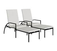 vidaXL Bains de soleil 2 pcs. avec repose-pieds rotin PE noir