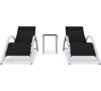 vidaXL Bains de soleil 2 pcs. avec table aluminium noir