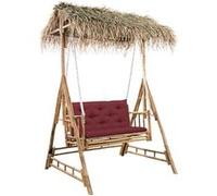 Balancelle 2 places feuilles de palmier et coussin 202cm Bambou