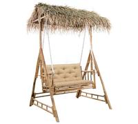 Vidaxl Balancelle 2 Places Feuilles De Palmier Et Coussin 202cm Bambou