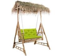 vidaXL Balancelle 2 places feuilles de palmier et coussin 202cm Bambou G