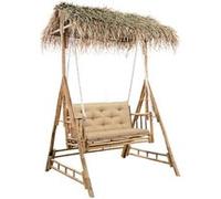 vidaXL Balancelle 2 places feuilles de palmier et coussin 202cm Bambou G
