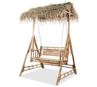 vidaXL Balancelle à 2 places avec feuilles de palmier Bambou 202 cm