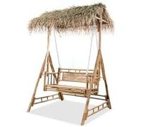 vidaXL Balancelle à 2 places avec feuilles de palmier Bambou 202 cm Marron G