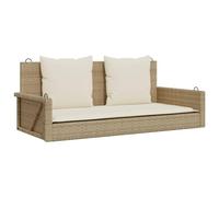 vidaXL Balancelle avec Coussins Beige 119x56x48 cm résine tressée, balancelle, Chaise Suspendue, siège de balançoire, balancelles, Chaise hamac
