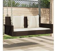 vidaXL Balancelle avec coussins marron 119x56x48 cm résine tressée, balancelle, chaise suspendue, siège de balançoire, 365630