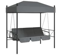 vidaXL Balancelle de jardin 2 en 1 - Gris foncé - Auvent polyester - 3 places