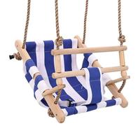 vidaXL Balançoire pour bébé – coton et bois, ceinture de sécurité – Bleu