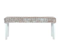 vidaXL Banc 110 cm Blanc Naturel Rotin Kubu et Bois Massif Acajou