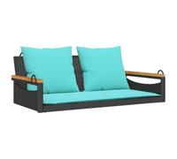 vidaXL Banc à bascule avec coussins, noir, 109 x 62 x 40 cm, en polyrotin, chaise longue pour jardin, patio, terrasse, assise suspendue confortable avec coussins rembourrés