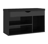 vidaXL Banc à Chaussures et Coussin, Organisateur de Maison, Meuble de Rangement Salon Couloir Entrée Intérieur, Noir Brillant Bois d’Ingénierie