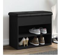 vidaXL Banc à Chaussures, Meuble de Rangement avec Coussin, Banc de Couloir avec Étagère Entrée Salon Intérieur, Moderne, Noir Bois d'Ingénierie