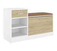 vidaXL Banc à Chaussures, Organisateur de Maison, Meuble de Rangement Salon Couloir Entrée Intérieur, Blanc et Chêne Sonoma Bois d’Ingénierie