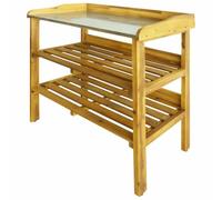 vidaXL Banc à Jardinière avec 2 Etagères Table de Plantation Etagère à Fleurs Support Décoratif Jardin Patio Balcon Zinc Bois Massif d'Acacia