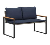 Vidaxl Banc Avec Coussin Gris Et Bleu Marine 115 X 65 X 72 Cm Rotin