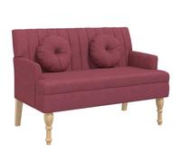 vidaXL Banc avec coussins 113x64,5x75,5 cm – Accoudoir, dossier, pieds bois – Tissu rouge bordeaux