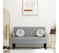 Banc avec Dossier, Canapé avec Accoudoir, Banquette avec Pieds en Bois, Siège de Salon Salle de Séjour, Moderne, Gris Clair Tissu