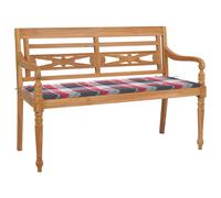 Vidaxl Banc Batavia Avec Coussin À Carreaux Rouge 120 Cm Bois De Teck
