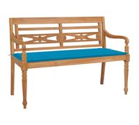 Vidaxl Banc Batavia Avec Coussin Bleu 120 Cm Bois De Teck Massif Bleu