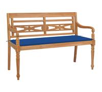 Vidaxl Banc Batavia Avec Coussin Bleu Royal 120 Cm Bois De Teck Massif Bleu