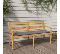 Banc Batavia avec Coussin Gris, Siège avec Accoudoirs, Fauteuil avec Dossier, Meuble de Jardin Terrasse Patio 3100827